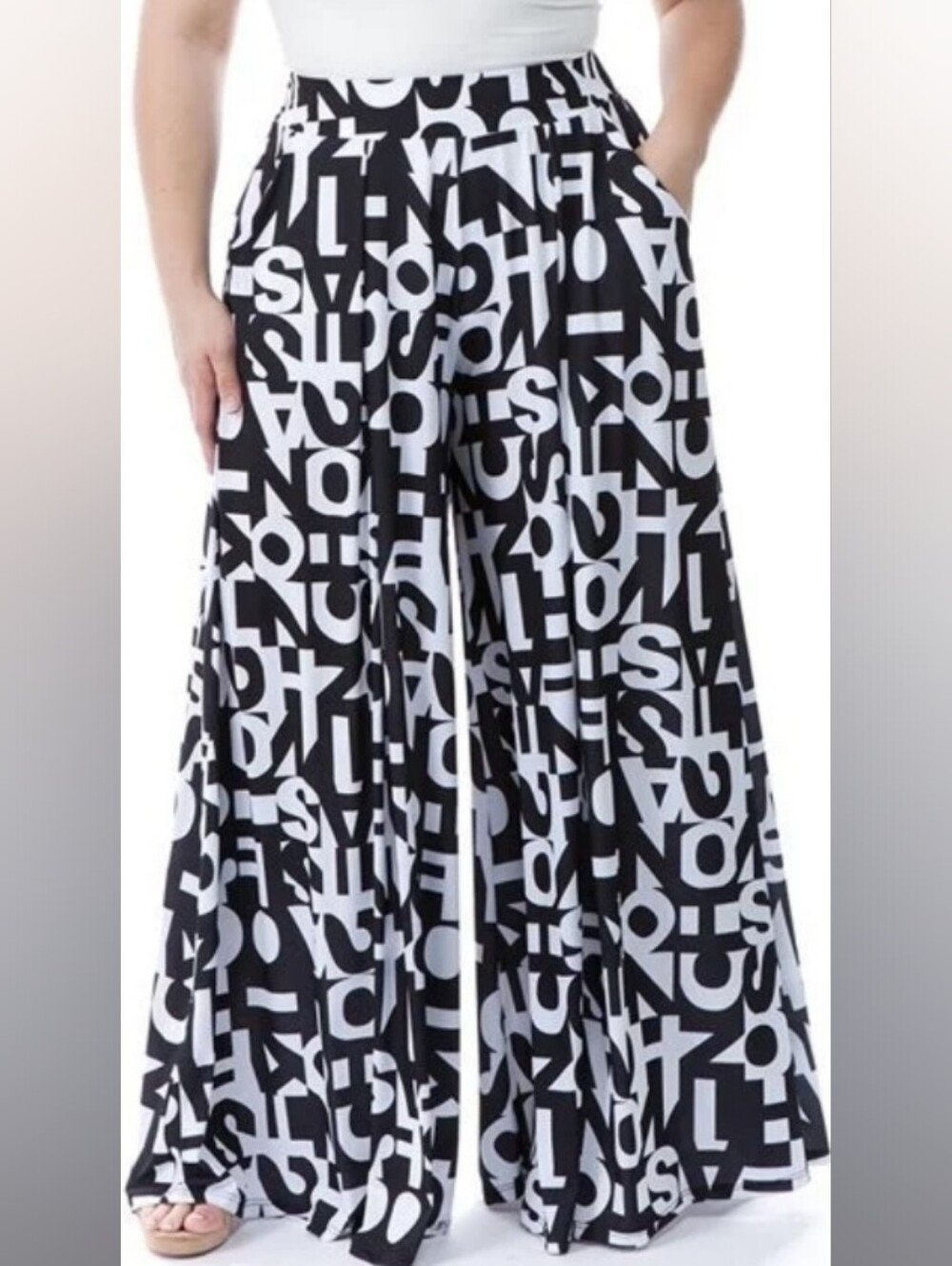 Ashley Stewart Alphabet Typography Print Wide Leg Pants 18/20